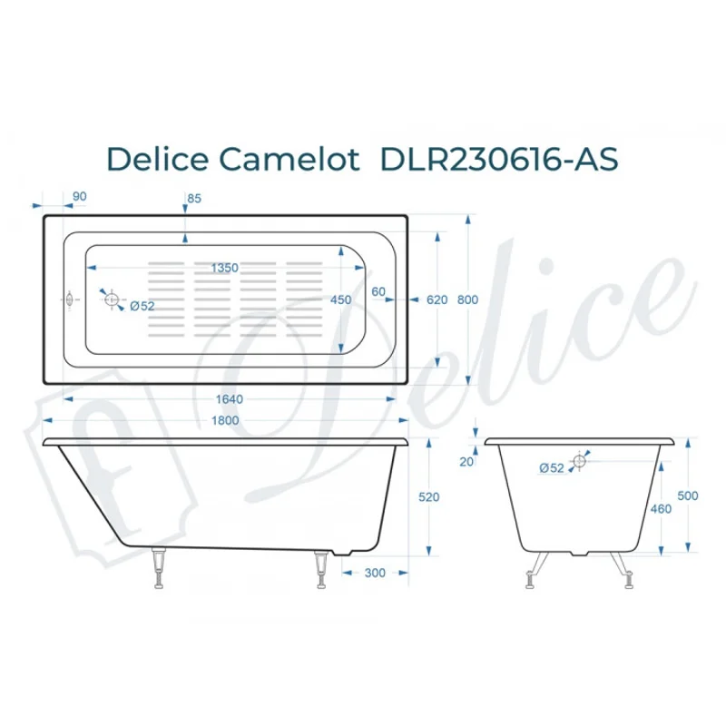 Ванна чугунная Delice Camelot 180х80 с антискользящим покрытием DLR230616-AS