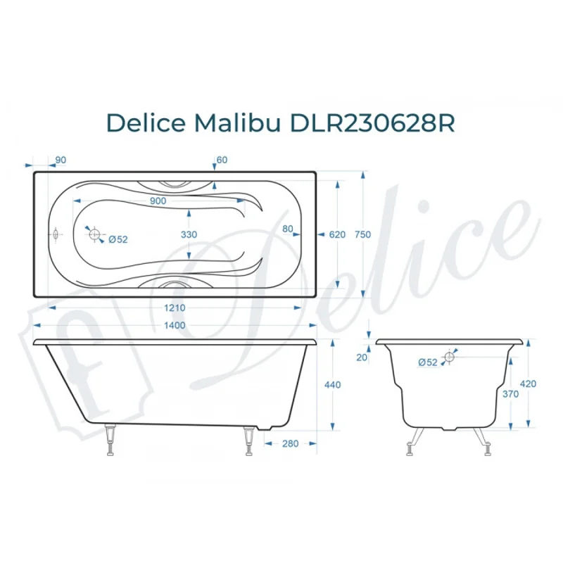 Ванна чугунная Delice Malibu 140х75 с отверстиями под ручки DLR230628R