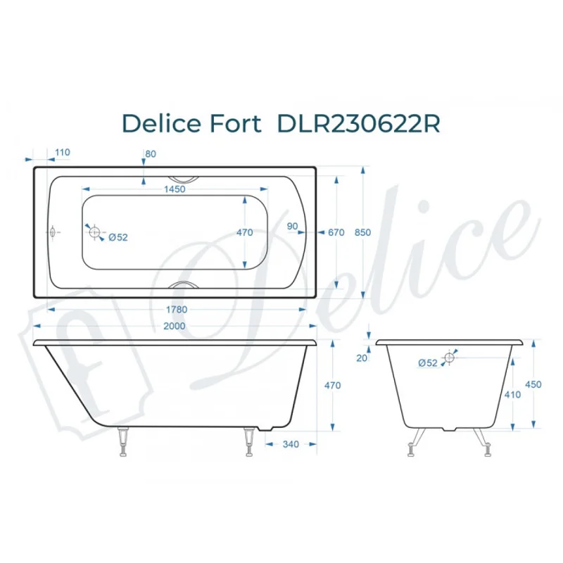 Ванна чугунная Delice Fort 200х85 с отверстиями под ручки DLR230622R