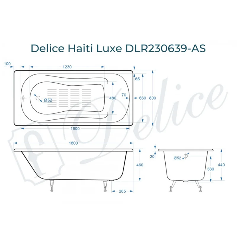 Ванна чугунная Delice Haiti Luxe 180х80 с антискользящим покрытием DLR230639-AS