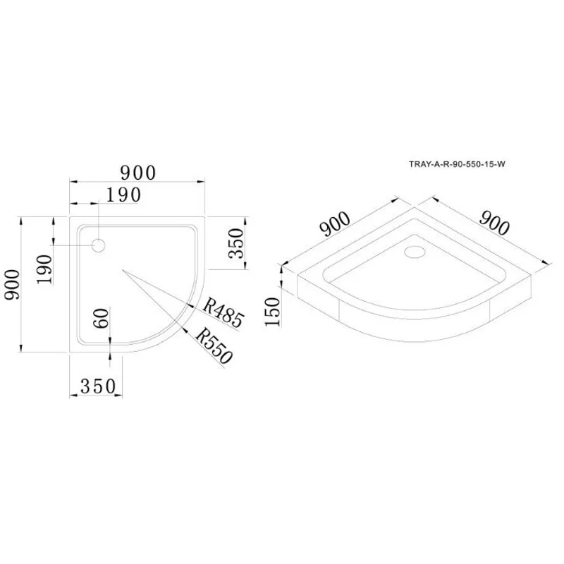 Акриловый поддон CEZARES TRAY-A-R-90-550-15-W-W0