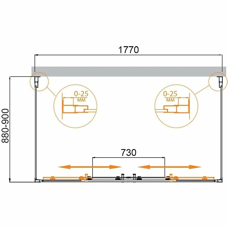 Душевой уголок П-ОБРАЗНЫЙ Cezares MOLVENO-AH-22-180/90-C-Cr-IV