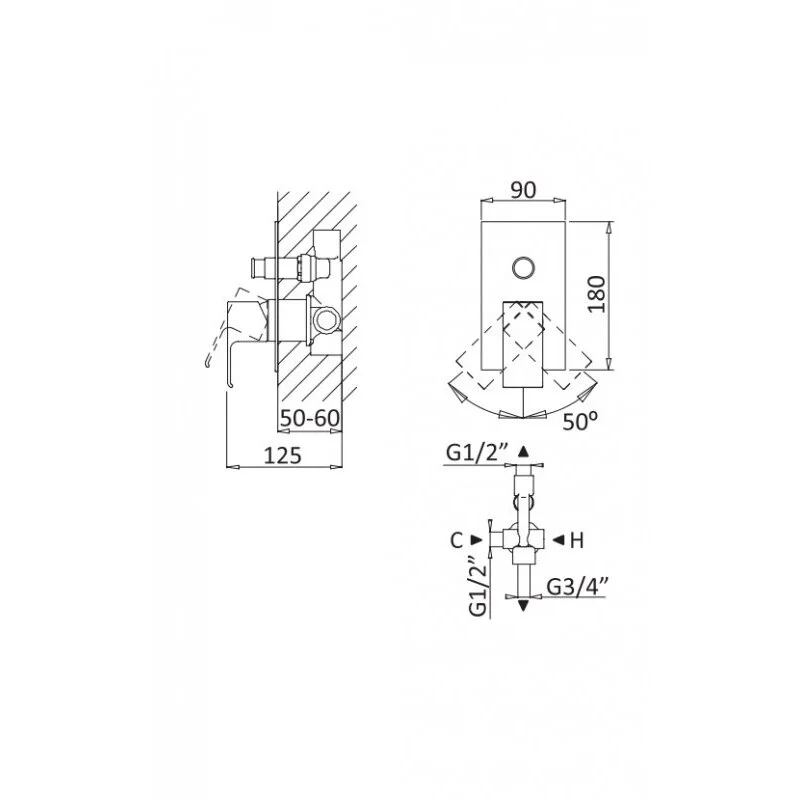 Встраиваемый смеситель для душа Cezares PORTA-VDIM-SR
