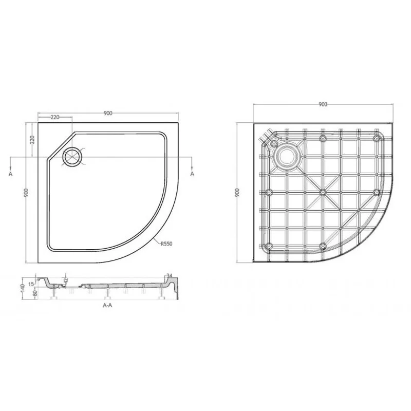 Душевой поддон из стеклокомпозита CEZARES TRAY-SMC-R-90-550-150-W