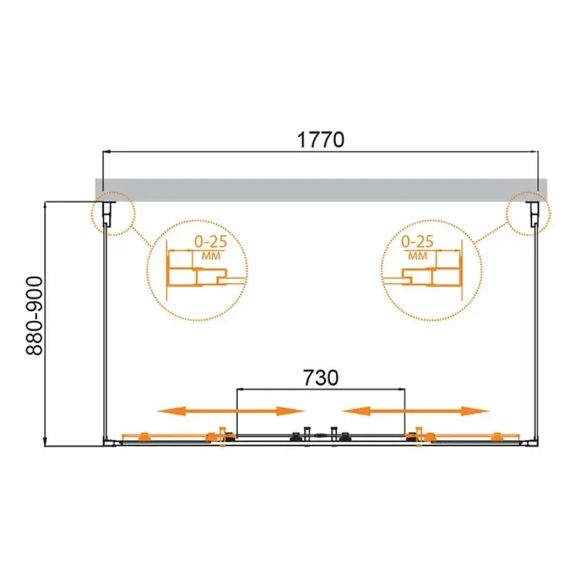 Душевой уголок П-ОБРАЗНЫЙ Cezares MOLVENO-AH-22-180/90-P-Cr