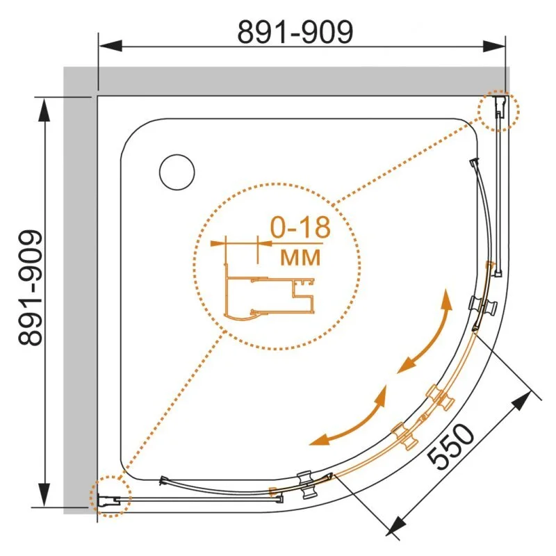 Душевой уголок Cezares PRATICO-R-2-90-P-Cr