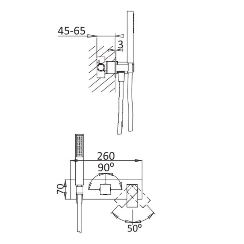 Встраиваемый смеситель для ванны и душа Cezares PORTA-VDM2-SR
