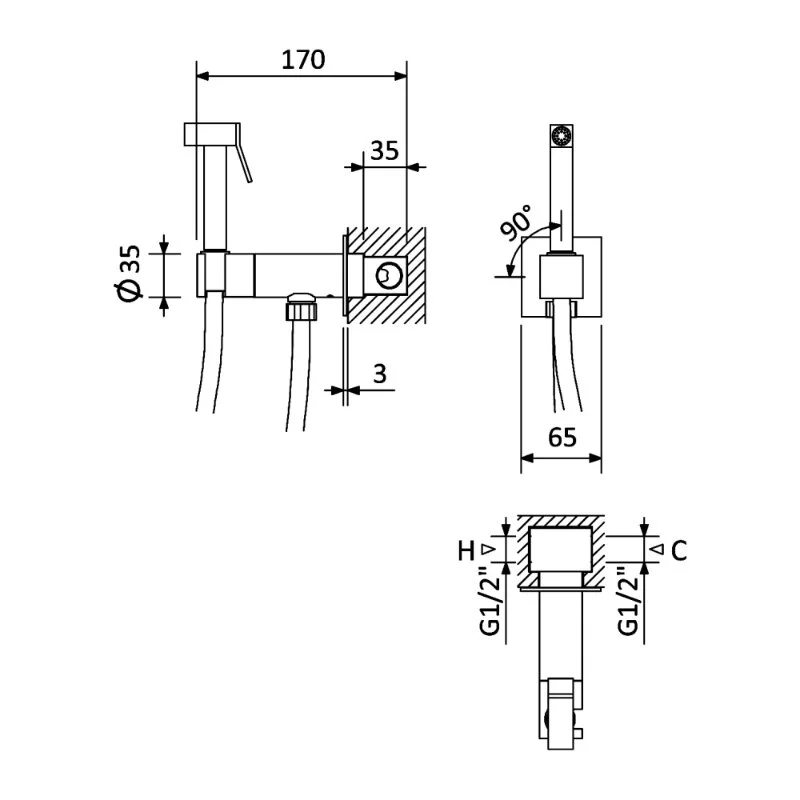 Гигиенический душ со смесителем Cezares PORTA-DIF-SR