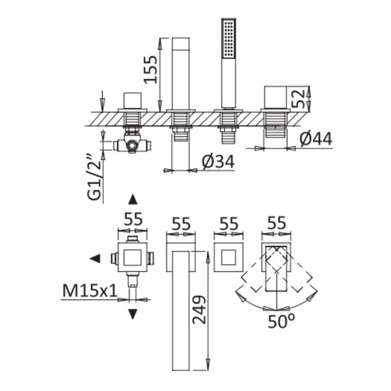 Смеситель на борт ванны Cezares PORTA-BVDM4-SS