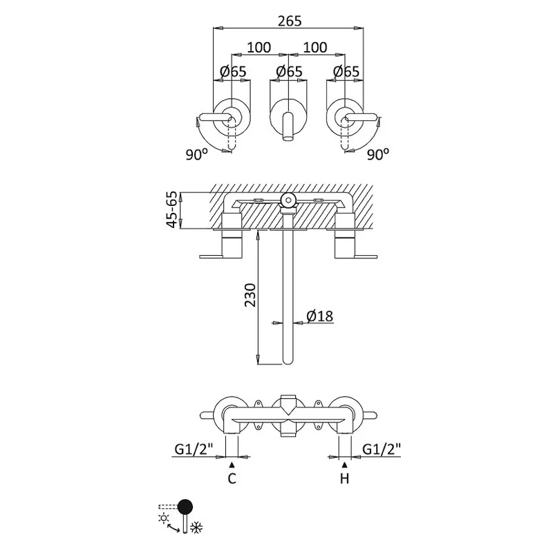 Смеситель для раковины встраиваемый Cezares LEAF-BLI3L-L-01-W0