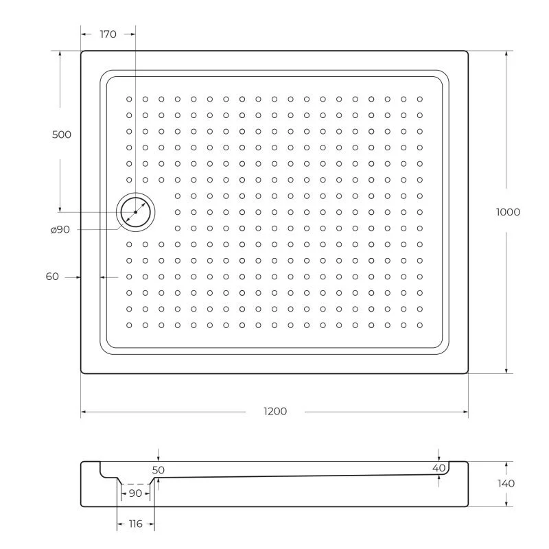 Акриловый поддон CEZARES TRAY-A-AH-120/100-15-W