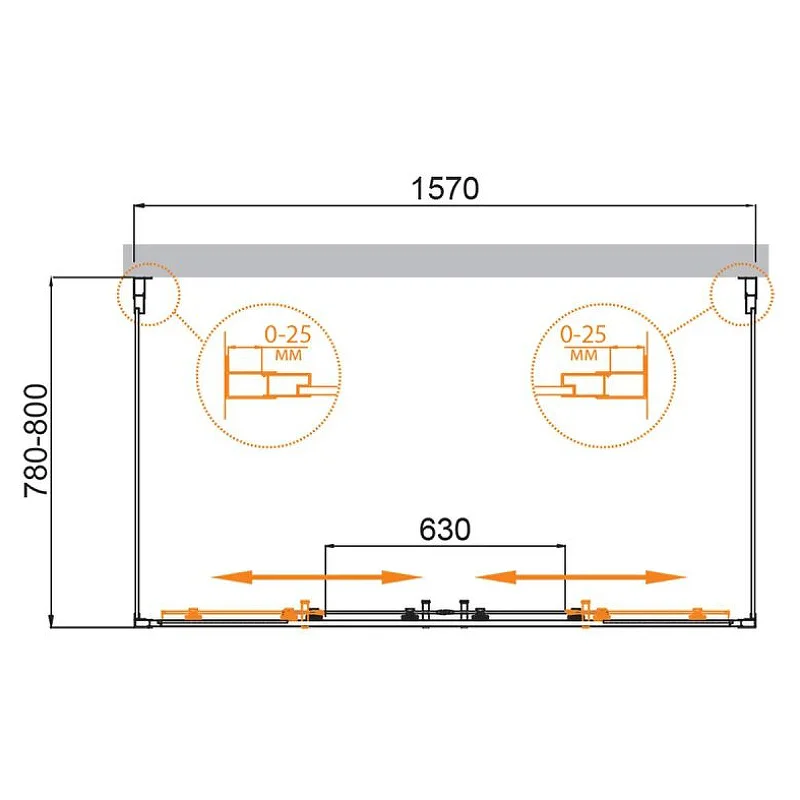 Душевой уголок П-ОБРАЗНЫЙ Cezares MOLVENO-AH-22-160/80-C-Cr-IV