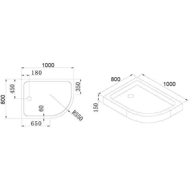 Акриловый поддон CEZARES TRAY-A-RH-100/80-550-15-W-R