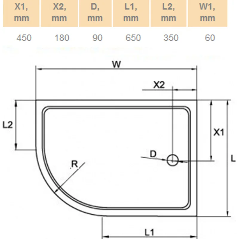 Акриловый поддон CEZARES TRAY-A-RH-120/90-550-15-W-R