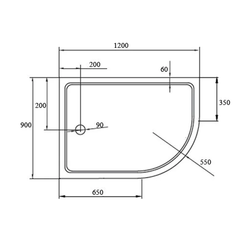 Душевой поддон из стеклокомпозита CEZARES TRAY-M-RH-120/90-550-35-W-R