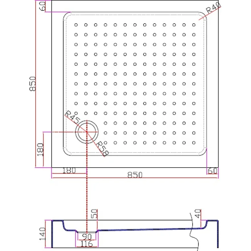 Акриловый поддон CEZARES TRAY-A-A-85-15-W
