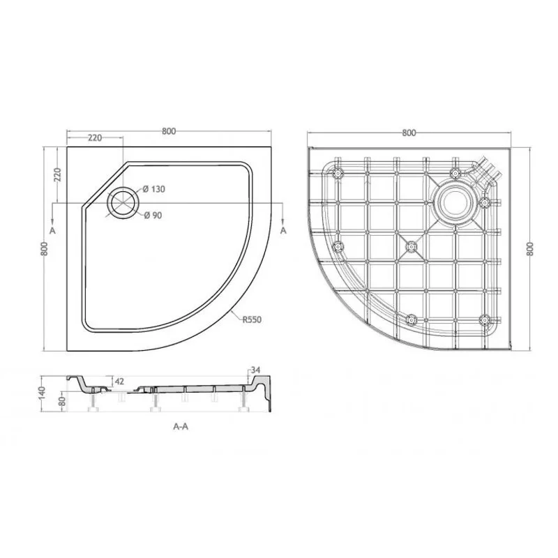 Душевой поддон из стеклокомпозита CEZARES TRAY-SMC-R-80-550-150-W