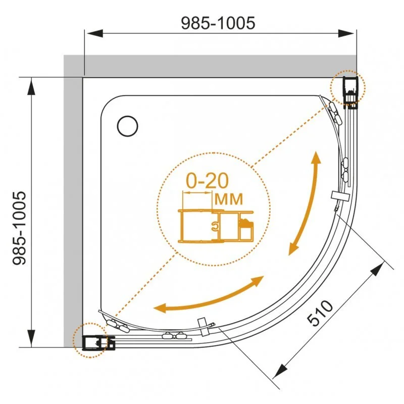Душевой уголок Cezares MOMENTO-R-2-100-C-Cr