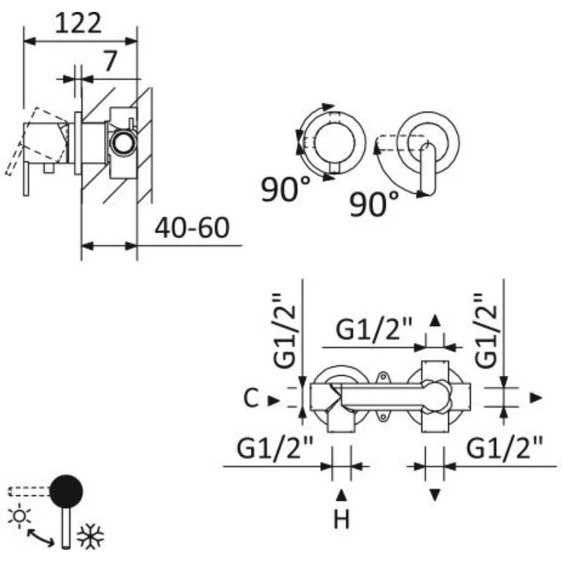 Встраиваемый смеситель для ванны и душа Cezares LEAF-VDIM3-D-L-SR