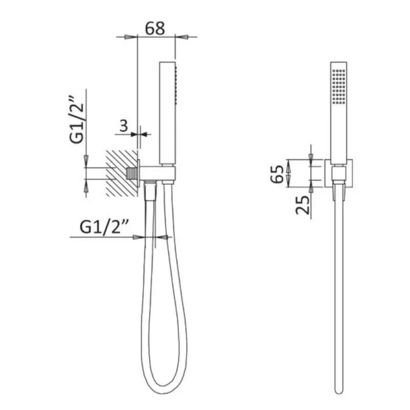 Ручной душ с гибким шлангом и штуцером держателем Cezares PORTA-DEFM-SS