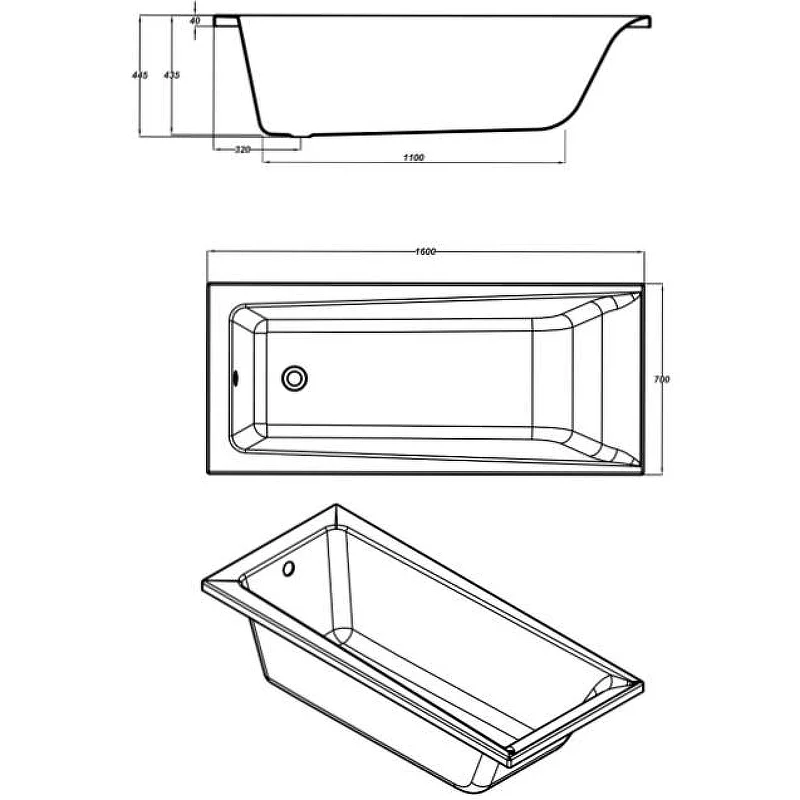 Ванна акриловая Cersanit Lorena 63322 160 x 70 см, прямоугольная, белая
