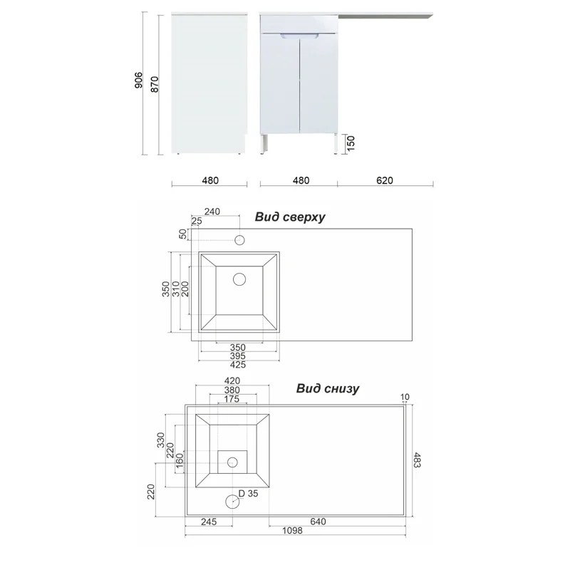 Orange Kandy OPKD-110TUW+RAL тумба напольная с левой раковиной под стиральную машину, белый