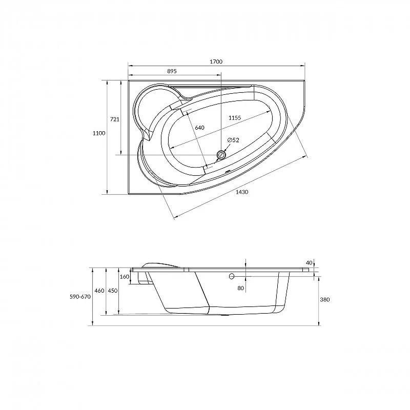Ванна акриловая Cersanit Kaliope 170 x 110 см, асимметричная, белая, левая