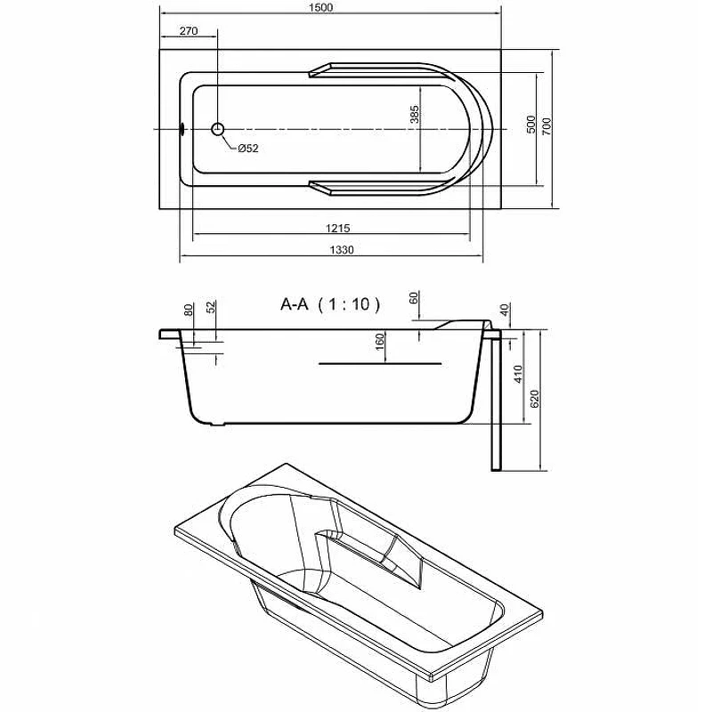 Акриловая ванна Cersanit Santana 150x70 63349 без гидромассажа