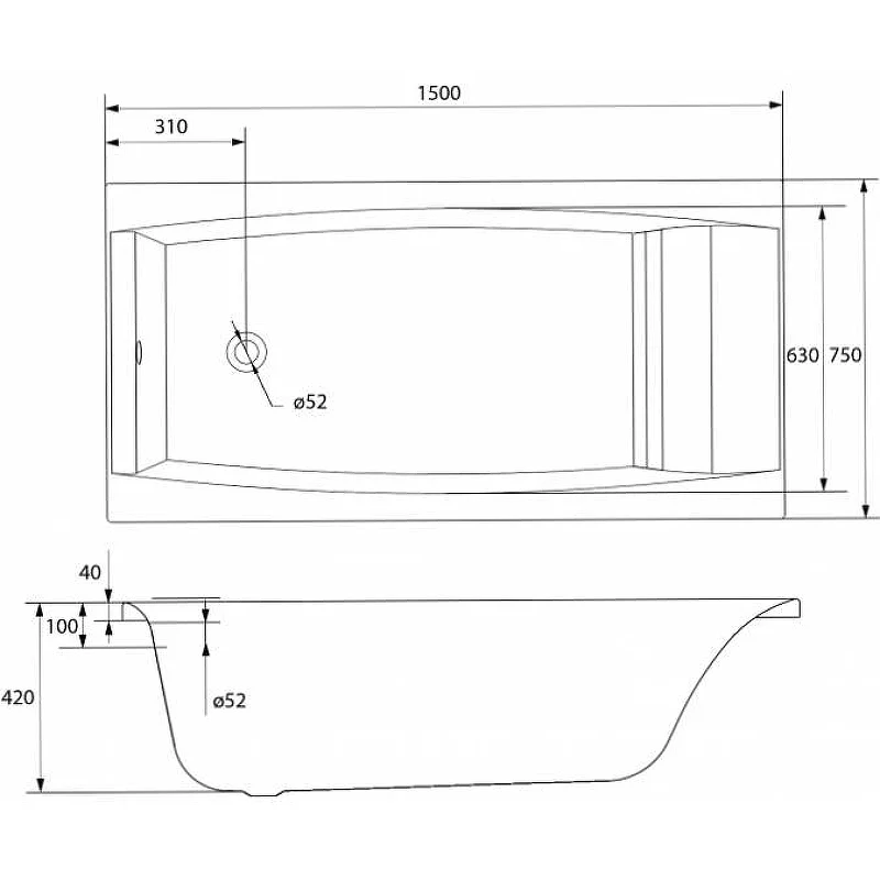 Ванна акриловая Cersanit Virgo 63352 150 x 75 см, прямоугольная, белая