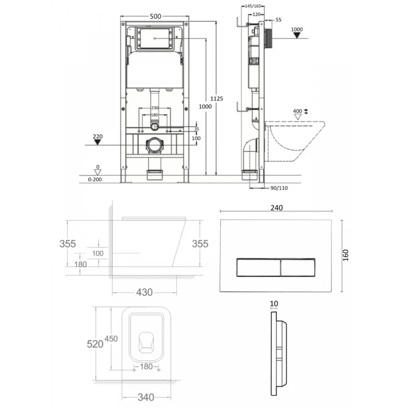 Agger ATI04100+APB288 Унитаз подвесной безободковый белый с инсталляцией, микролифт, кнопка смыва белая