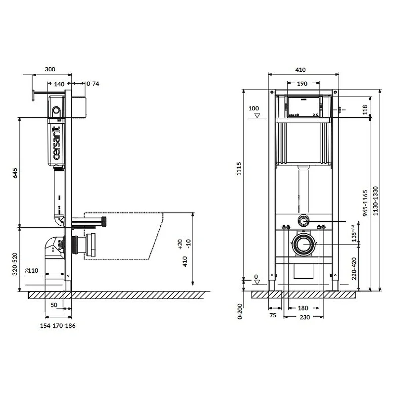 Комплект инсталляция с подвесным унитазом Cersanit Carina 64074 с сиденьем микролифт и клавишей смыва хром глянец