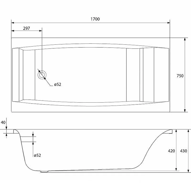 Ванна акриловая Cersanit Virgo 63353 170 x 75 см, прямоугольная, белая