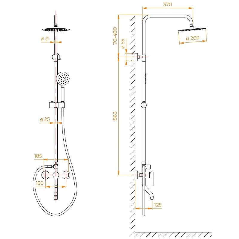 Душевая стойка RGW Shower Panels 59140124-13 настенная цвет хром