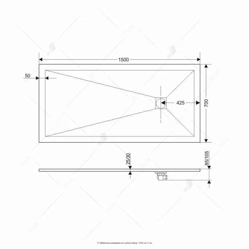 Душевой поддон RGW ST-157G 70 x 150 см, прямоугольный, из искусственного камня, графит, 16152715-02