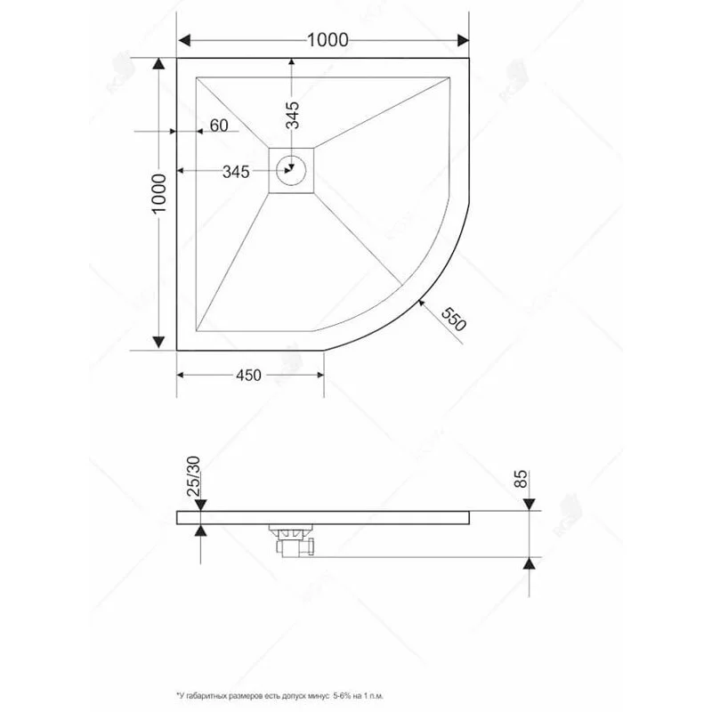 Душевой поддон RGW ST/R-W 100 x 100 см, четверть круга, из искусственного камня, белый, 16153100-01