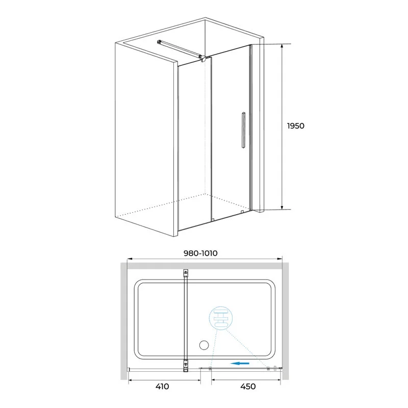Душевая дверь в нишу RGW Tornado TO-18B 41071810-14, 100 см, стекло прозрачное, профиль черный
