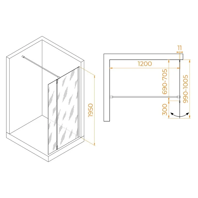 Душевая перегородка RGW Walk In 351005173-16 70х195 стекло прозрачное профиль золото глянцевое