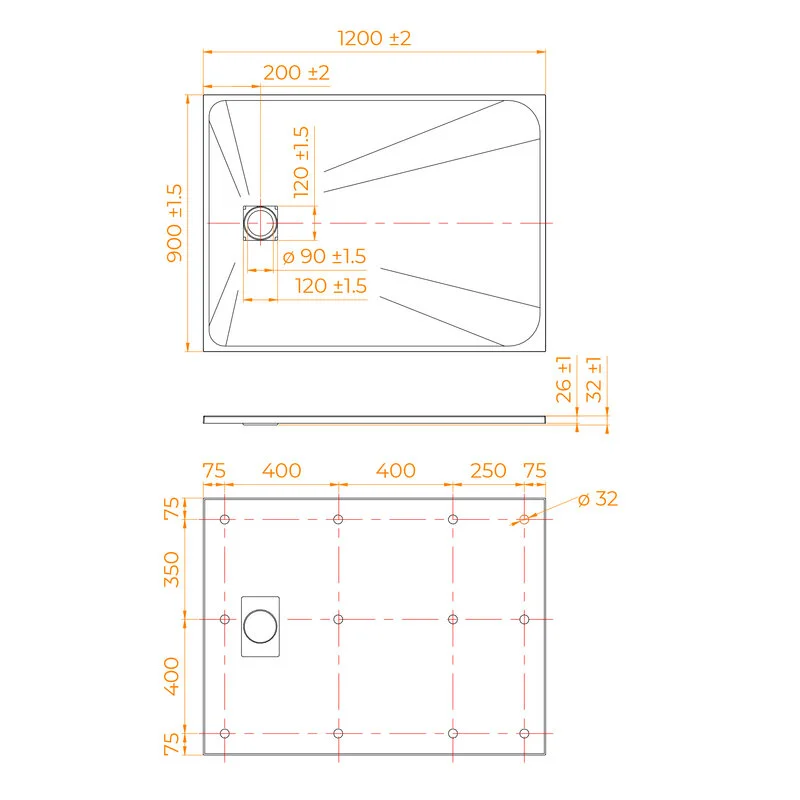 Душевой поддон RGW TSS-129W 553502912-01, 90 х 120 см, прямоугольный, стеклопластик, цвет белый