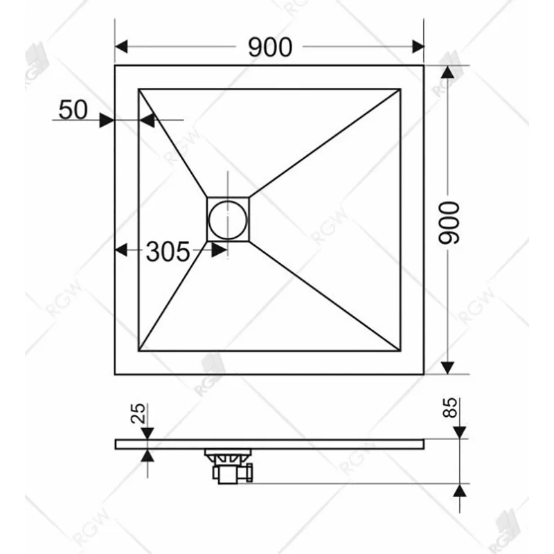 Душевой поддон RGW ST-0099W 90 x 90 см, квадратный, из искусственного камня, белый, 16152099-01