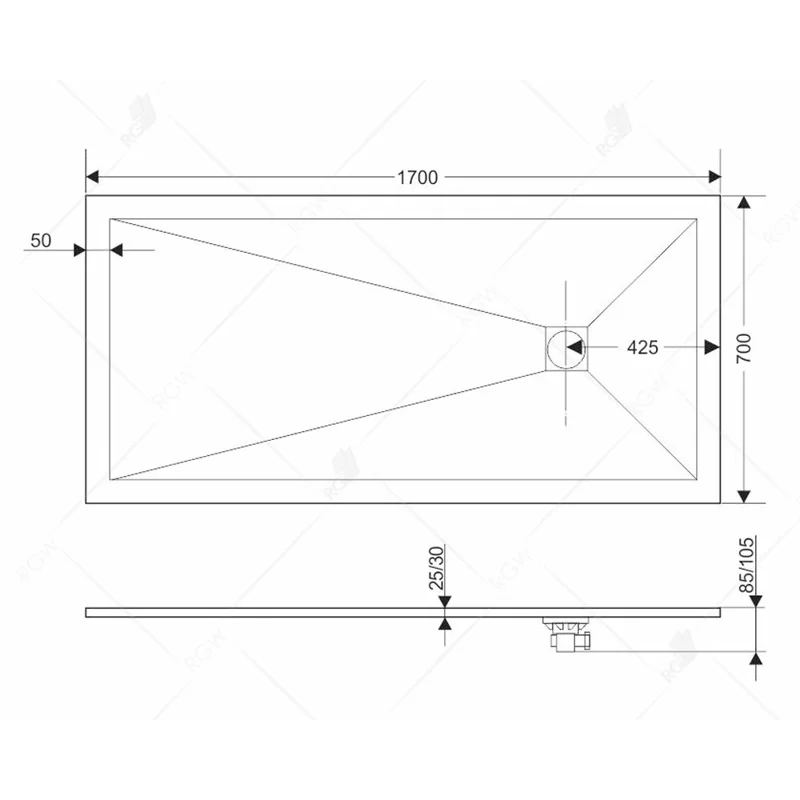 Душевой поддон RGW ST-G 70 x 170 см, прямоугольный, искусственный камень, графит, 16152717-02