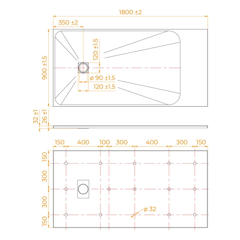 Душевой поддон RGW TSS-189W 553502918-01, 90 х 180 см, прямоугольный, стеклопластик, цвет белый