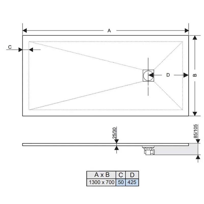 Душевой поддон RGW ST-0137W 70 x 130 см, прямоугольный, из искусственного камня, белый, 16152713-01