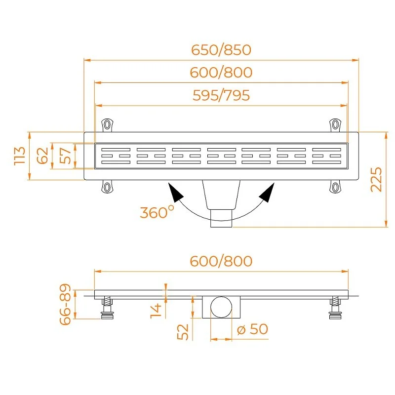 Дренажный канал RGW Drain Leo-20-60 60212060-01, 60 см, с решеткой из нержавеющей стали, хром