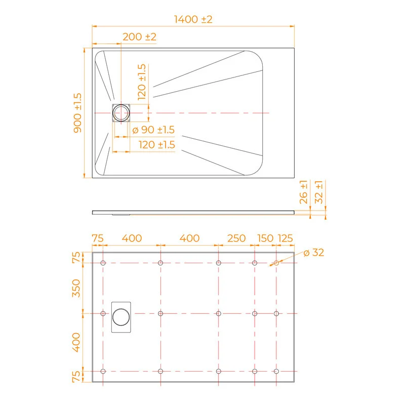 Душевой поддон RGW TSS-149W 553502914-01, 90 х 140 см, прямоугольный, стеклопластик, цвет белый