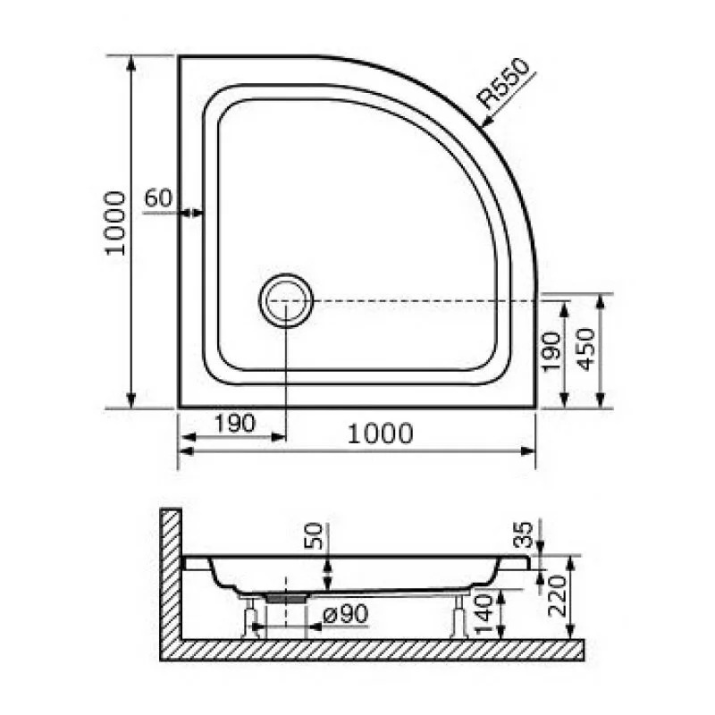 Душевой поддон RGW Acryl Style 16180400-11-P 100 x 100 см, четверть круга, акриловый, белый