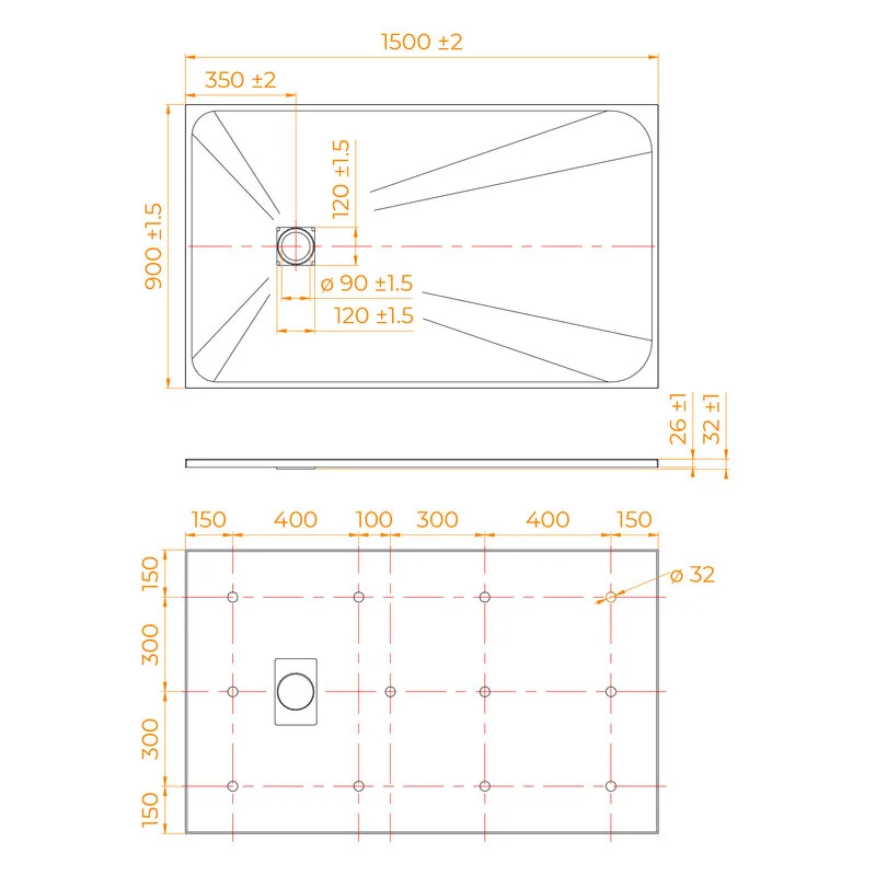 Душевой поддон RGW TSS-159W 553502915-01, 90 х 150 см, прямоугольный, стеклопластик, цвет белый