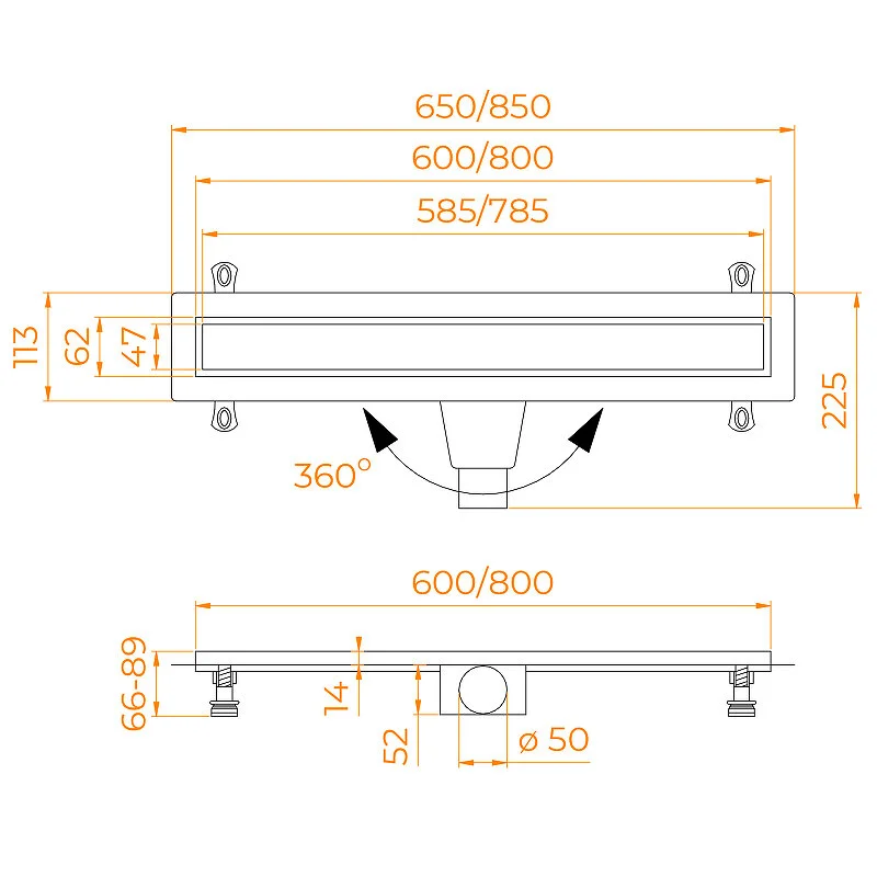 Дренажный канал RGW Drain Leo-21-60 60212160-01, 60 см, с решеткой под плитку, хром