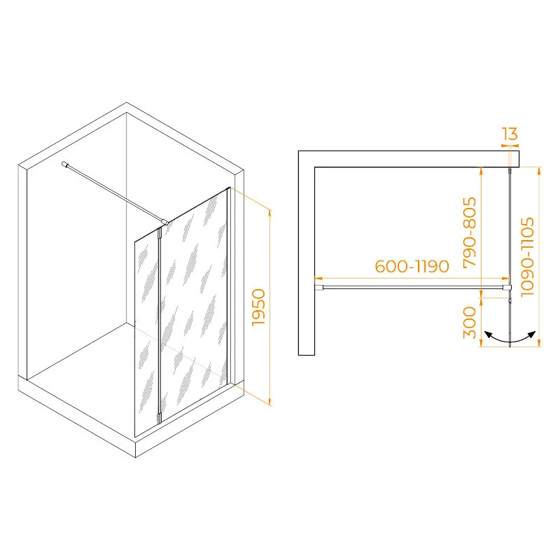 Душевая перегородка RGW Walk In 351005183-15 80х195 стекло прозрачное профиль белый