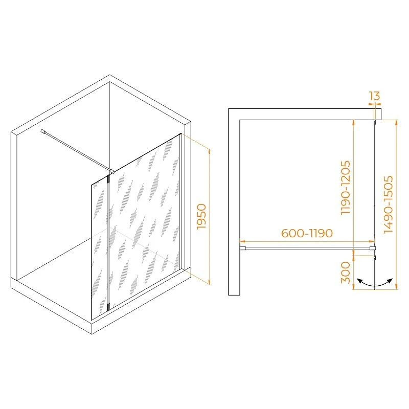 Душевая перегородка RGW Walk In 351005123-16 120х195 стекло прозрачное профиль золото глянцевое