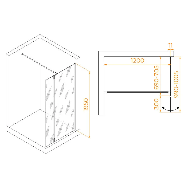 Душевая перегородка RGW Walk In 351005173-15 70х195 стекло прозрачное профиль белый